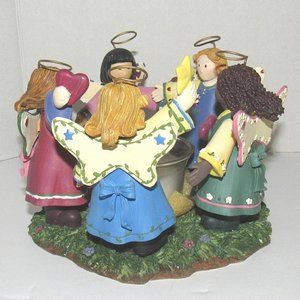 Vintage Circle of Friends Angels Votive Candle Holder Resin